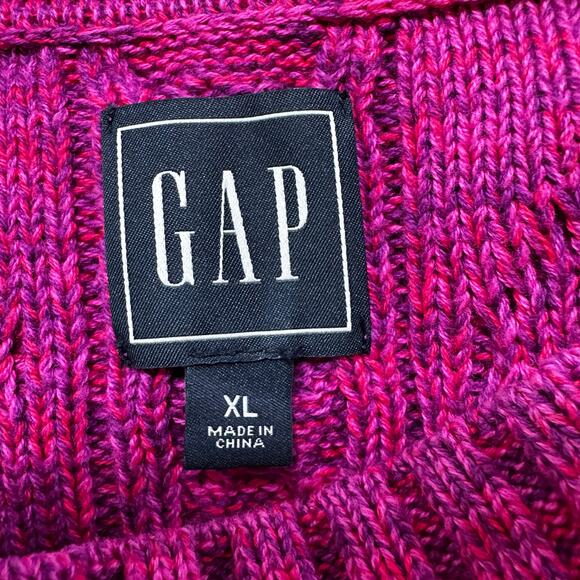 Gap Sweater Women XL Cable Knit Crewneck‎ Heavy Fisherman Pink Purple Preppy - Picture 2 of 7